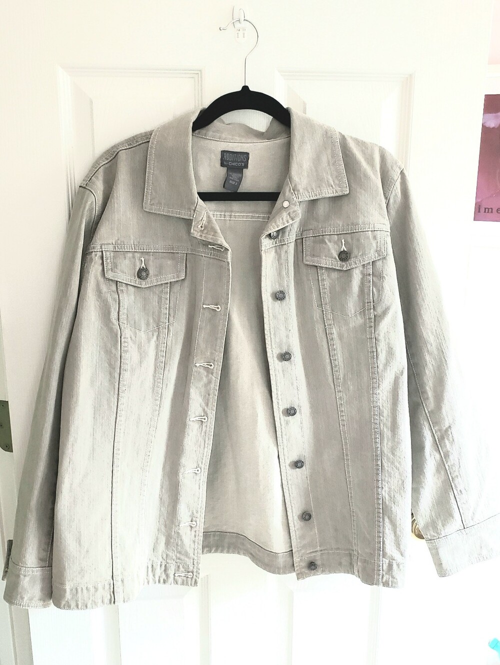 Vintage Off-white Chico's Trucker Jacket, Size 3, EUC, All Buttons Intact, Warm.